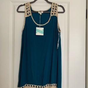 Teal bohemian dress with detail. NEVER WORN.
